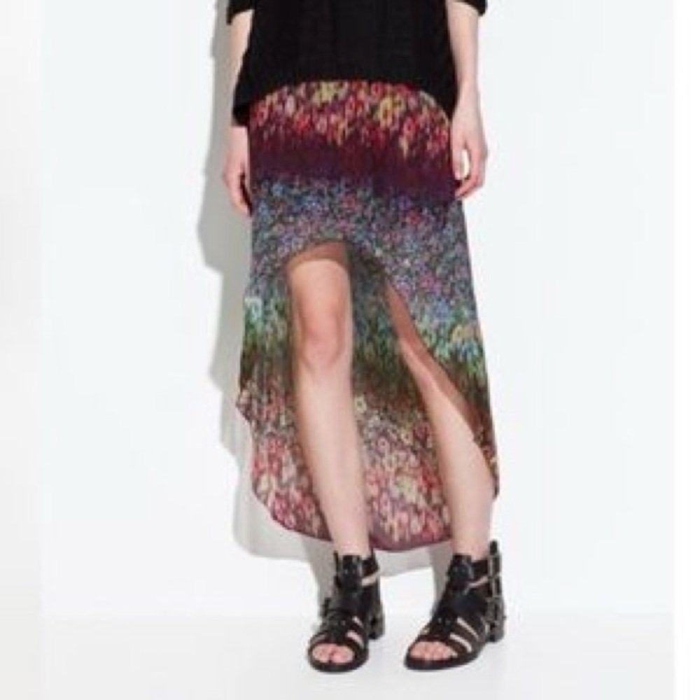 Zara Trafaluc Skirt High Low Floral Watercolour Multicolor Mini Maxi